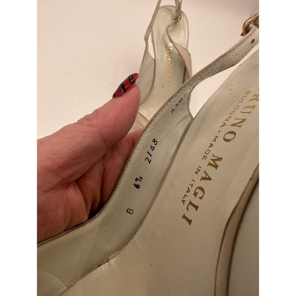 Vintage Bruno Magli Italy Heels Women's 6.5 B Cream/White Leather Slingback - Picture 8 of 11
